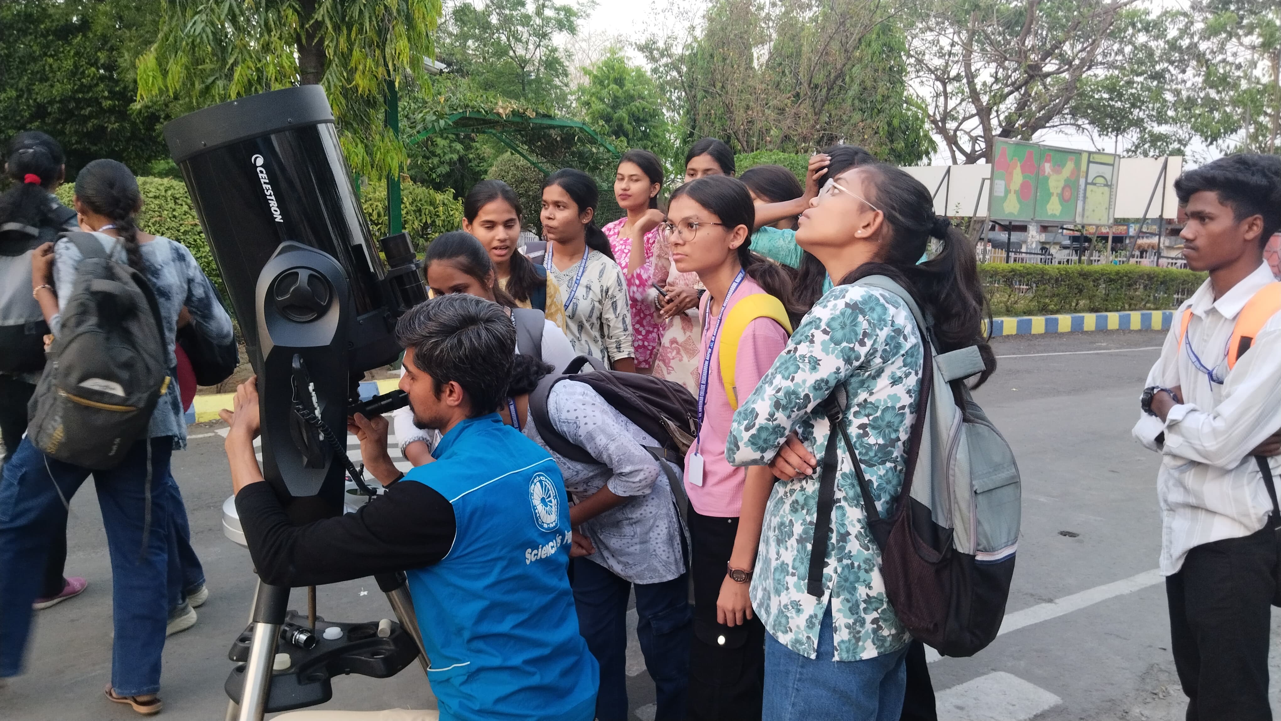 Telescope observation session under the night sky